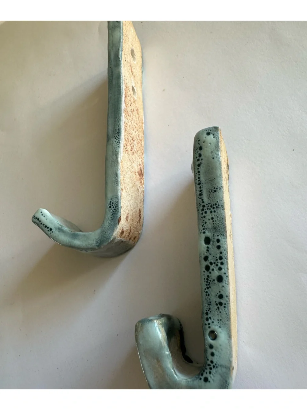 Handmade Ceramic Seafoam Glazed Wall Hooks - Set of 2